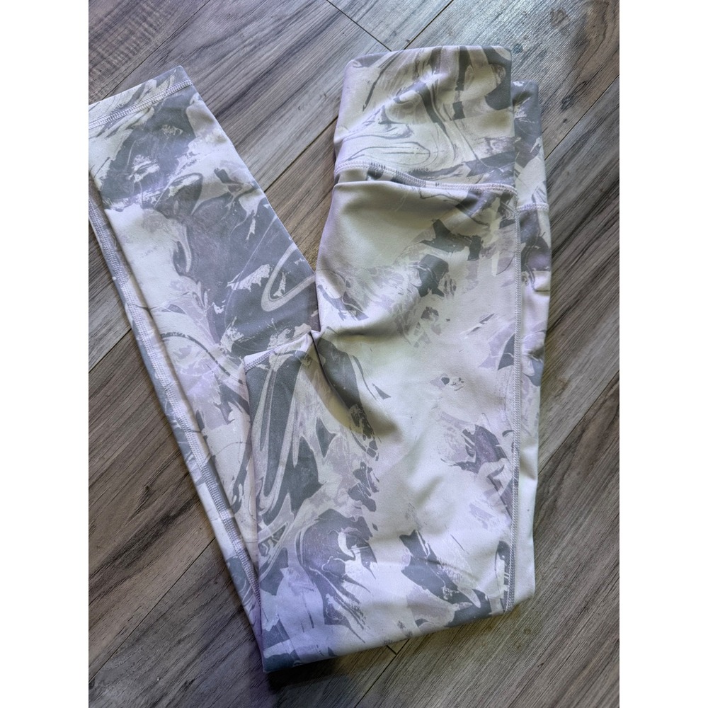 Mono B‎ Womens Grey White Marble Print High Waisted Active Leggings Size S